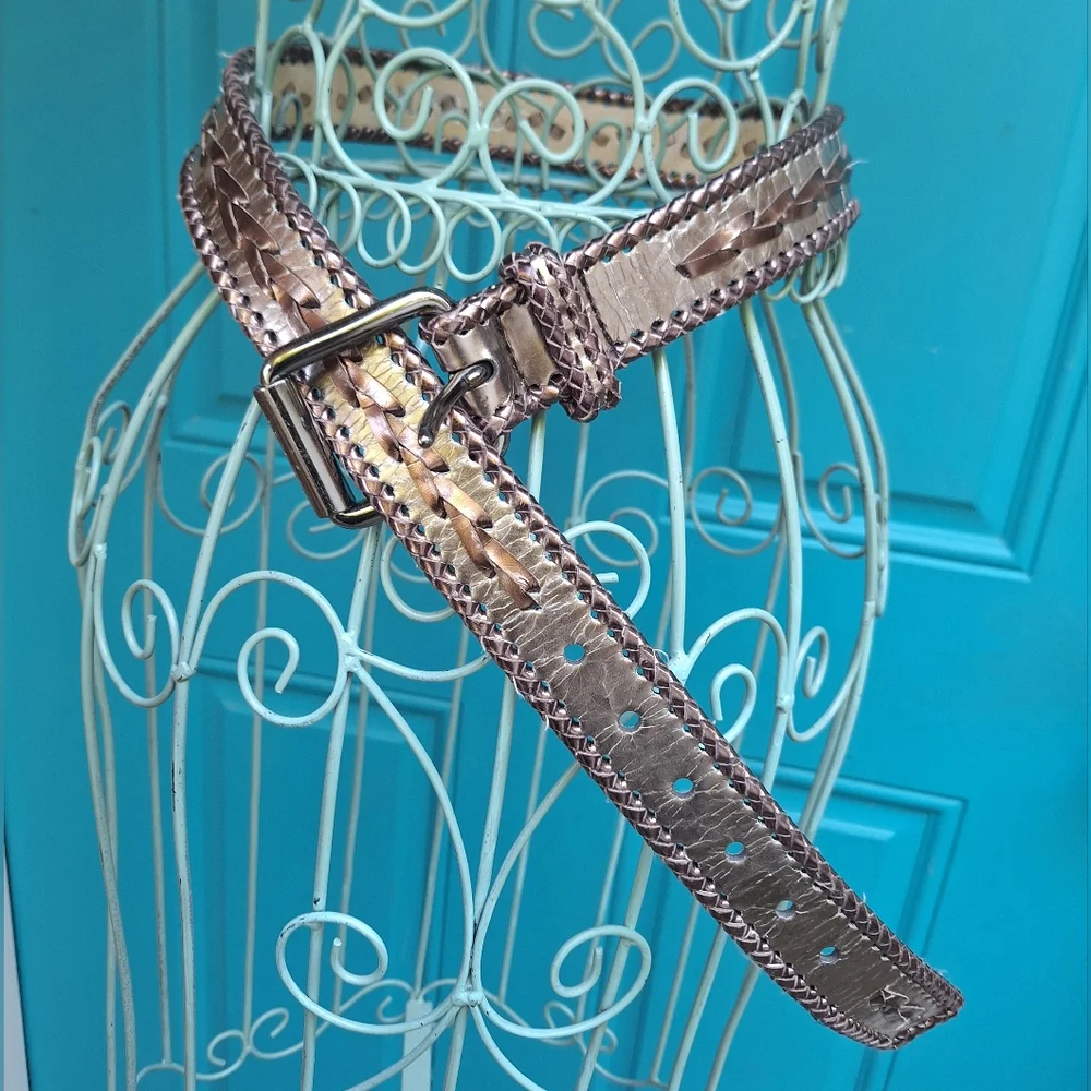 Genuine Leather Vintage Belt Womens Metallic Wide Braided Cowgirl Rodeo